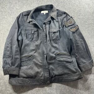 Torrid Utility Jacket Womens 1 Black Harley Davidson Wings‎ Patch Biker Moto Zip